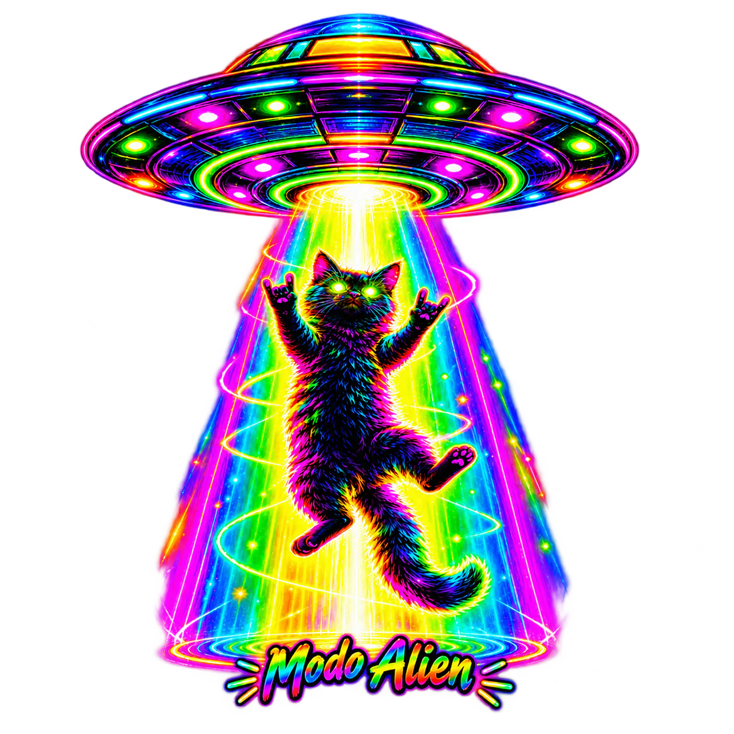 Gato en Modo Alien PNG fondo transparente | Gato Espacial Psicodélico Neón 1