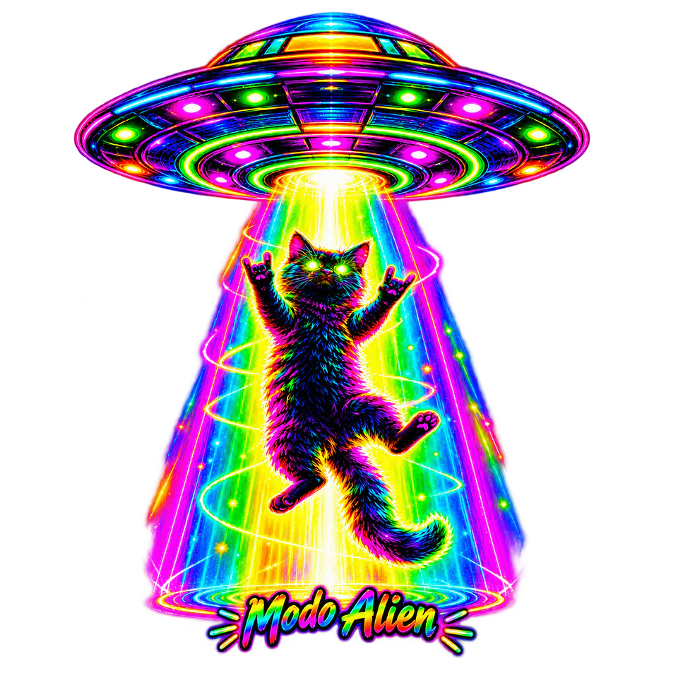 Gato en Modo Alien PNG fondo transparente | Gato Espacial Psicodélico Neón 1