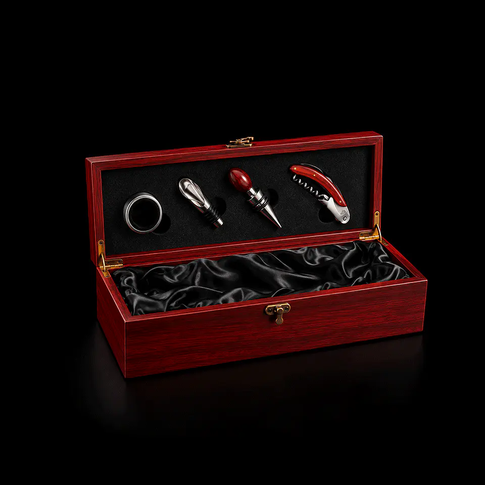 Set de Vino Caoba con Estuche para Botella Personalizado 2