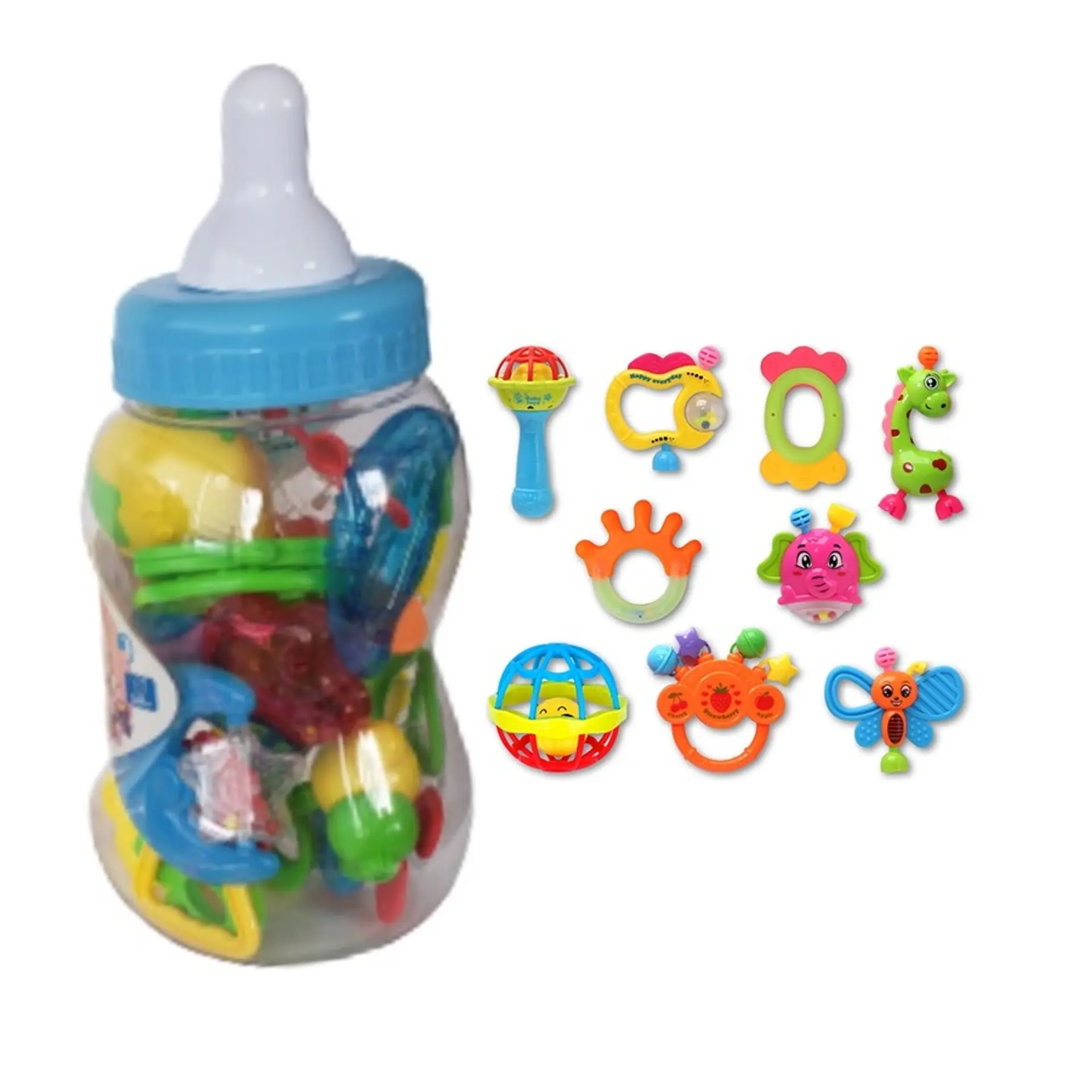 Set Sonajeros Cascabel Mordedor Bebe Celeste 9 Piezas 1