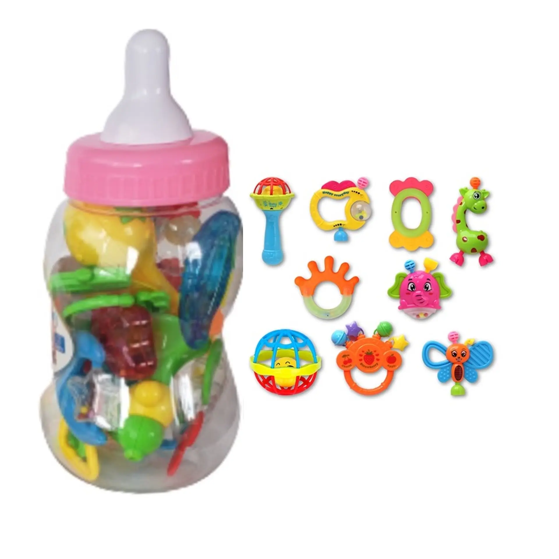 Set Sonajeros Cascabel Mordedor Bebe Rosado 9 Piezas 1
