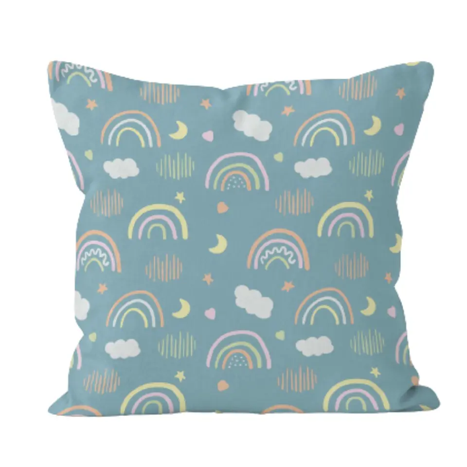 Funda Cojin 45x45 Arcoiris Celeste Lino Poly  1