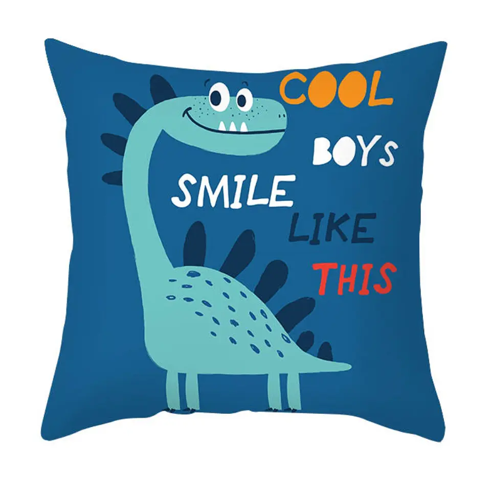Funda Cojin 45x45 Dinosaurio Azul Lino Poly  1