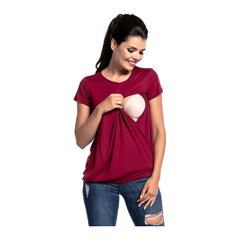 Polera Lactancia Maternidad Manga Corta Roja