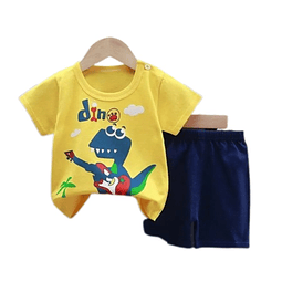 Pijama Niño Algodon Manga Corta Short Dino Gris