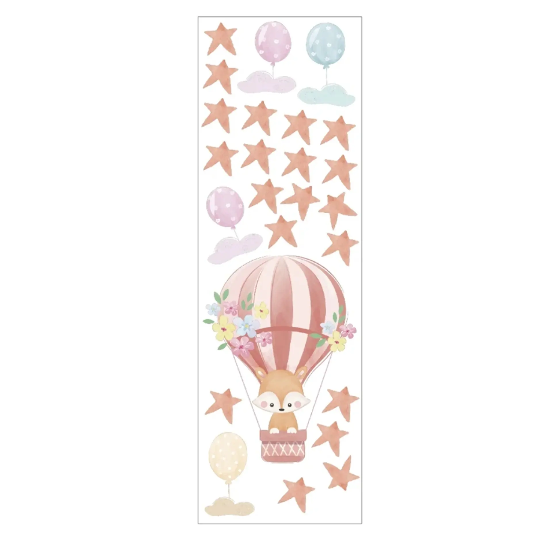Stickers De Pared Temáticos Zorrito Globo Estrellitas Rosa 1