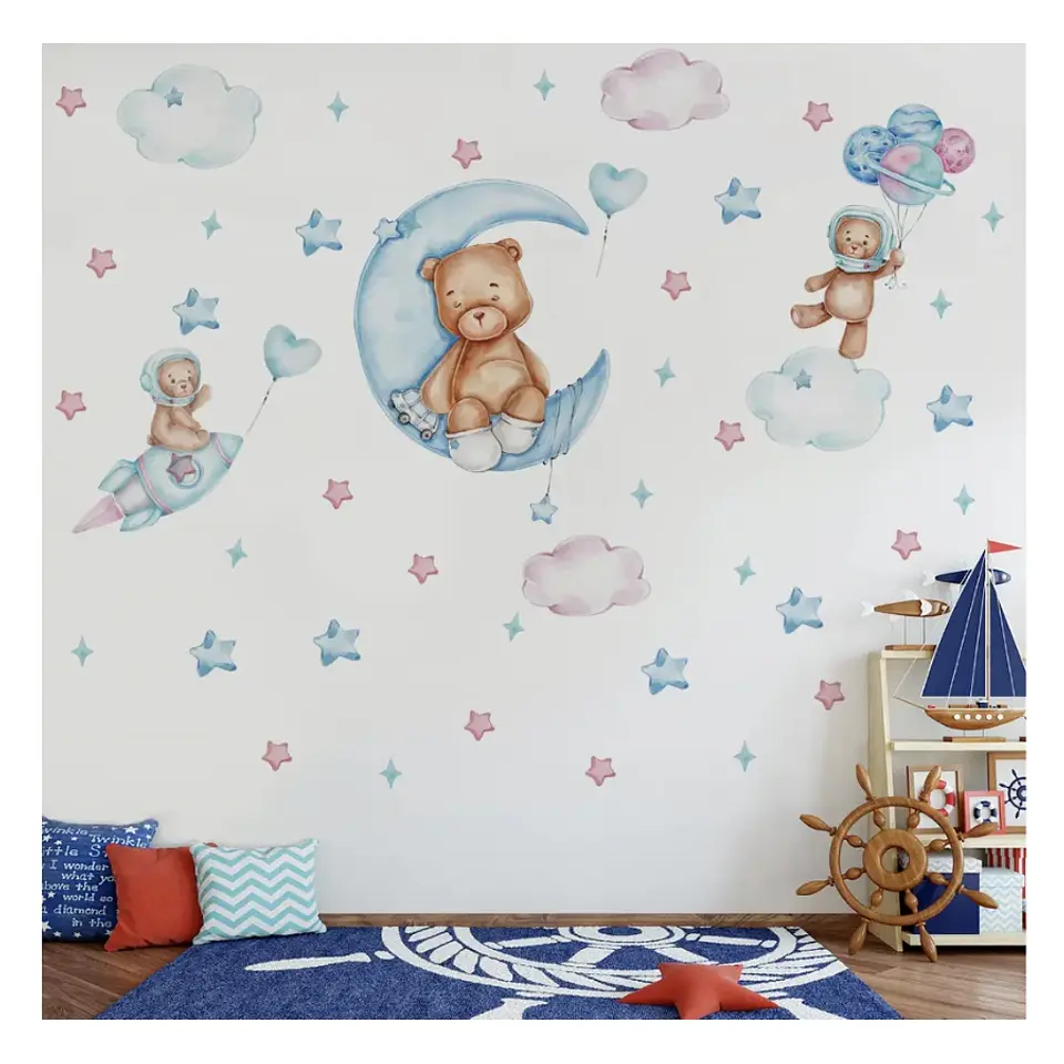 Stickers De Pared Temáticos Osito Luna Nubes y Astronautas 4