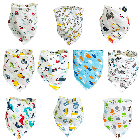 Pack 10 Baberos Bandanas Bebe Doble Capa Algodón