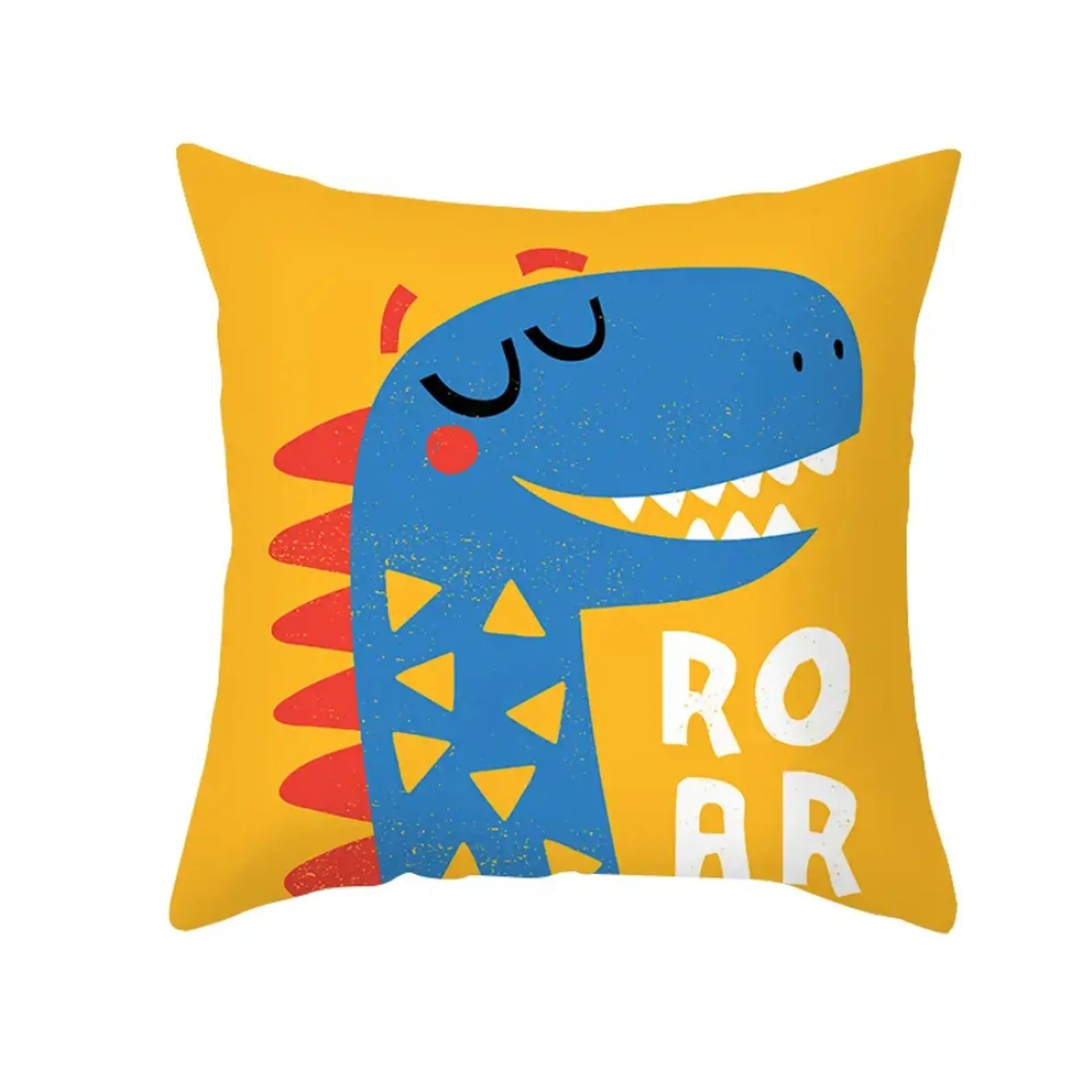 Funda Cojin 45x45 Infantil Dinosaurio Azul Naranjo Lino Poly 1