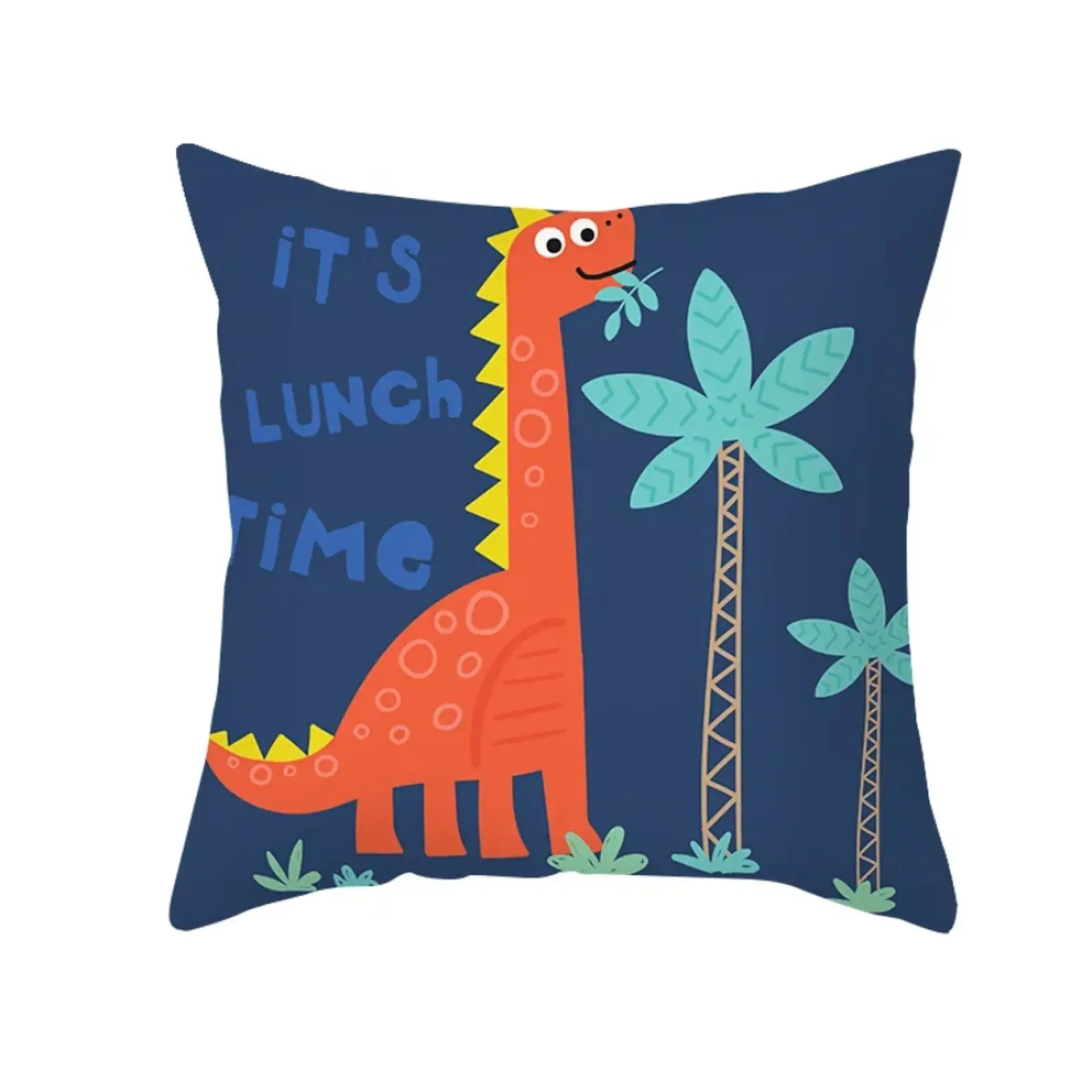Funda Cojin 45x45 Infantil Dinosaurio Rojo Azul Lino Poly 1