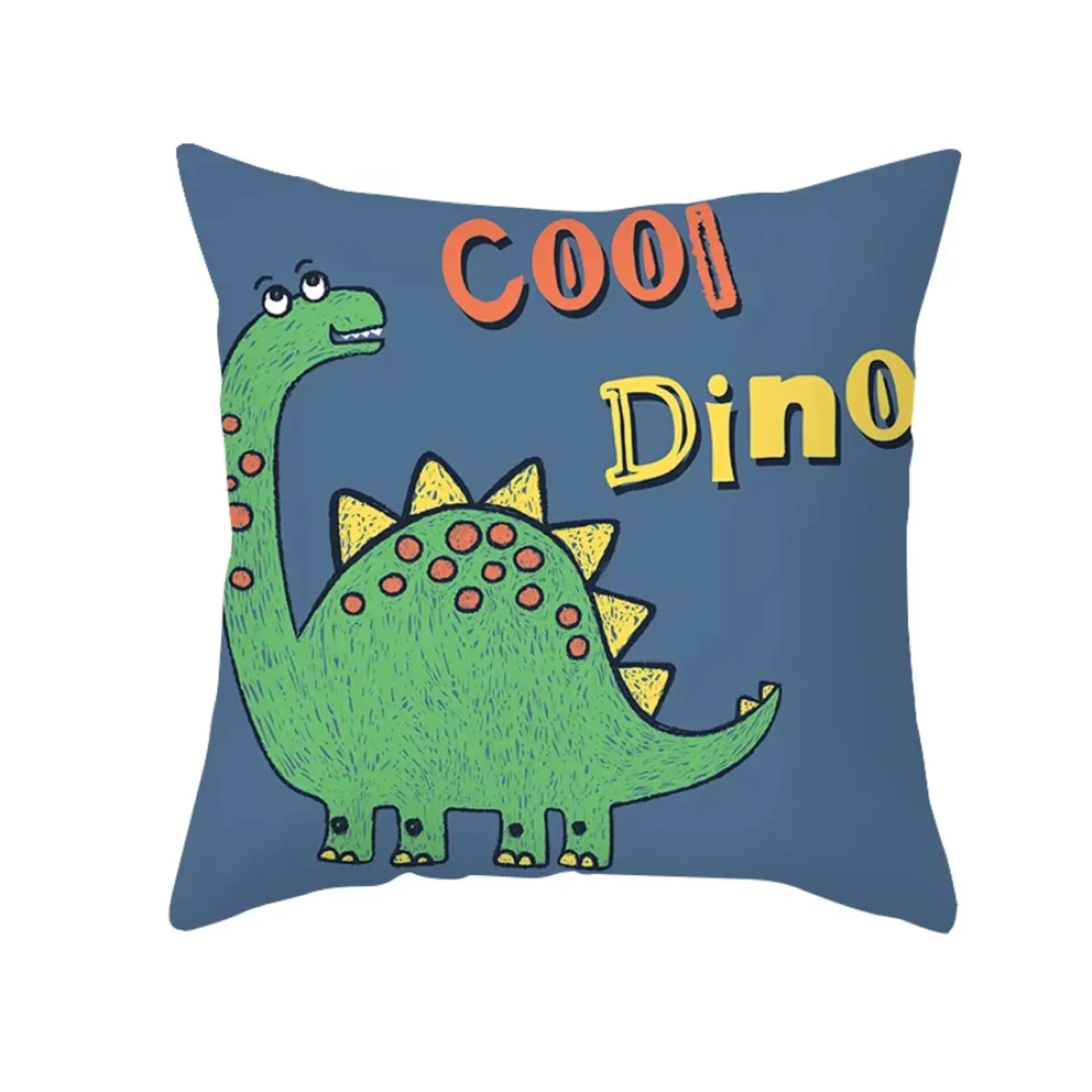 Funda Cojin 45x45 Infantil Dinosaurio Verde Azul Lino Poly 1