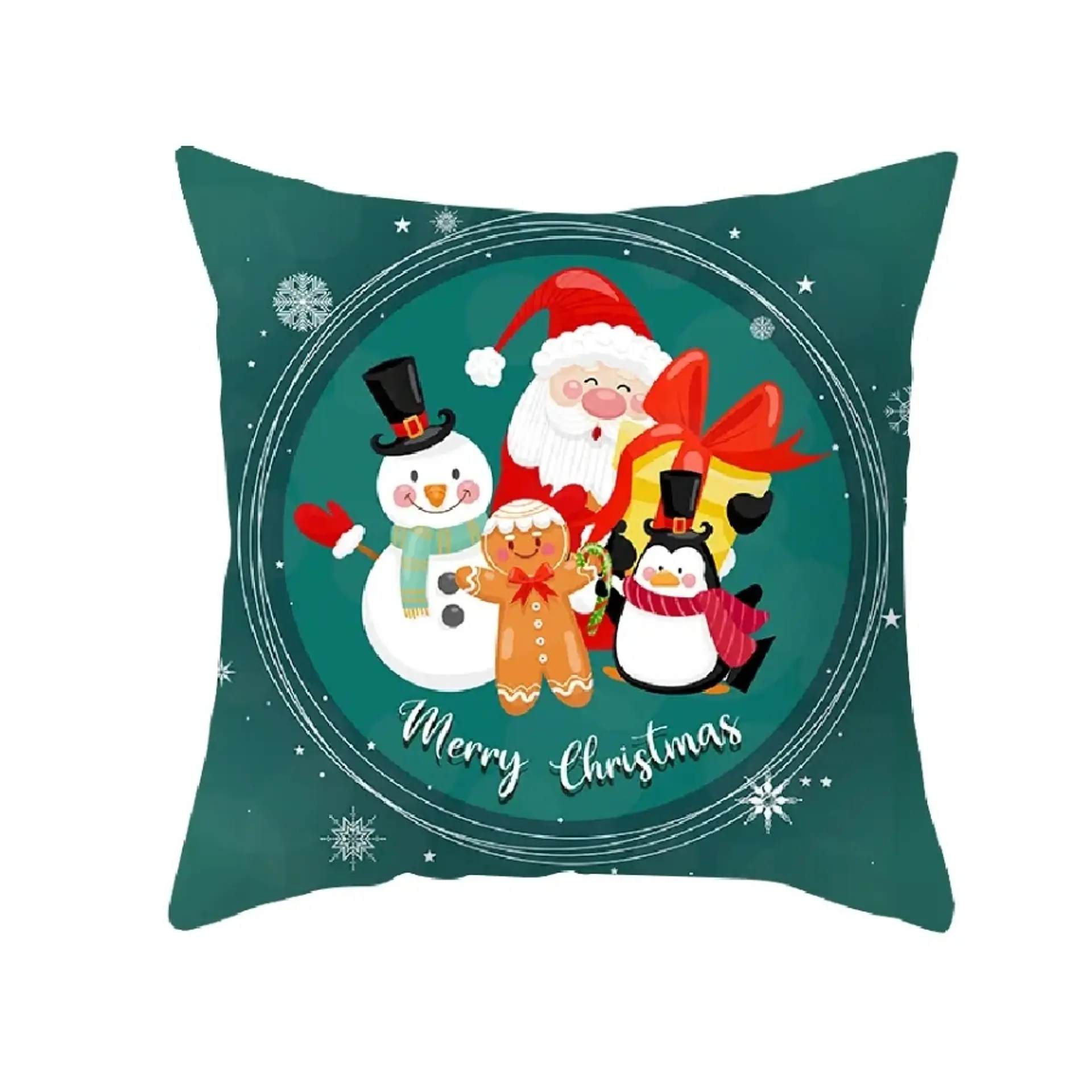 Funda Cojin 45x45 Navidad  Merry Verde/Nieve Lino Poly 1