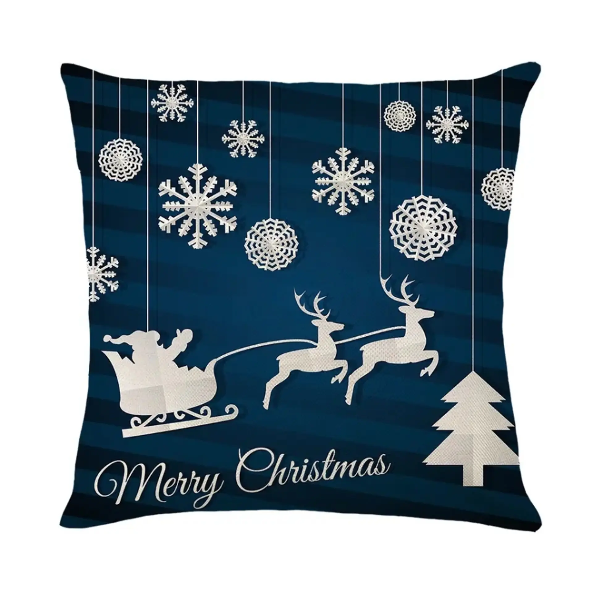 Funda Cojin 45x45 Navidad Ciervos Azul/Blanco Lino Poly 1