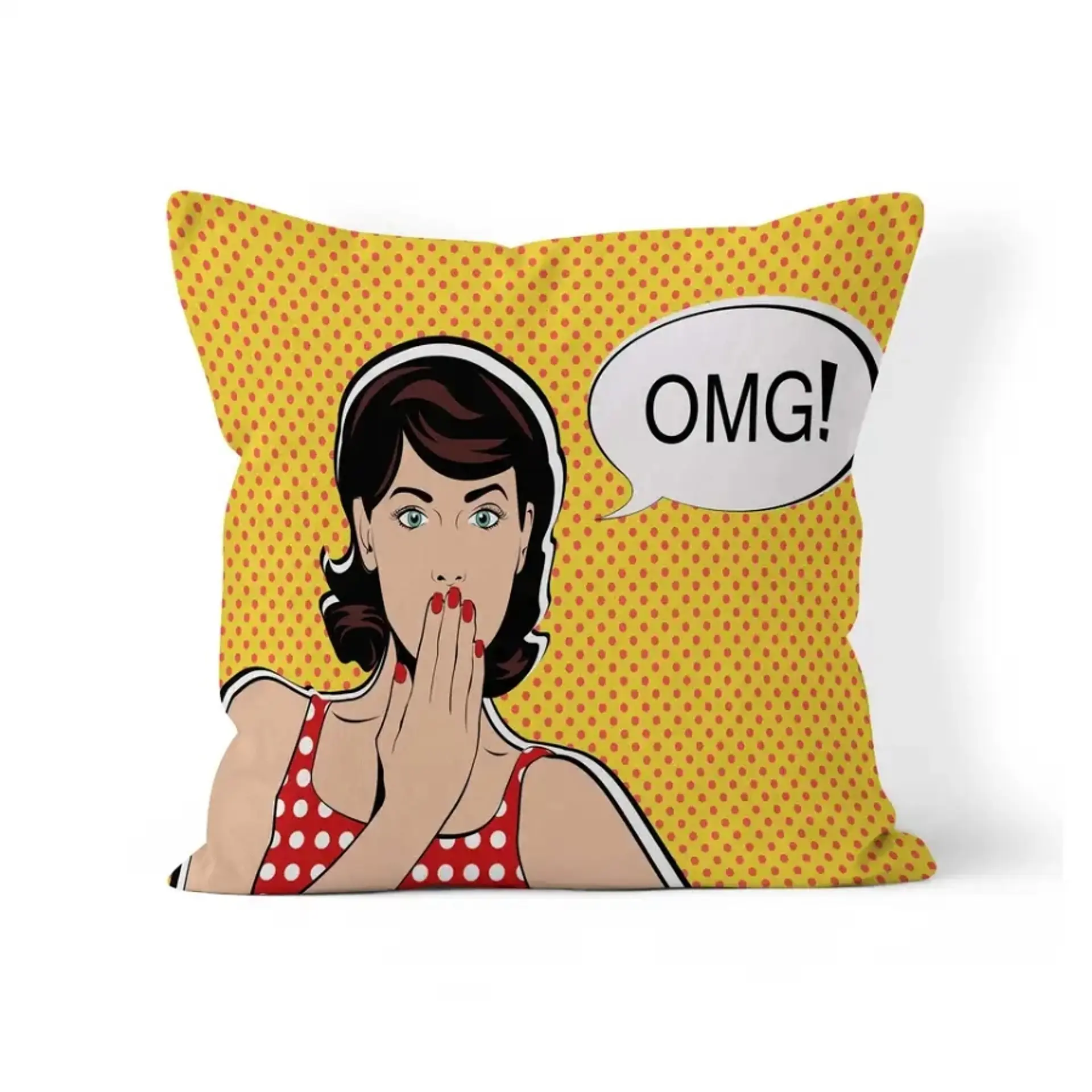 Funda Cojin 45x45 Decorativo Pop Art OMG Amarillo Lino poly 1