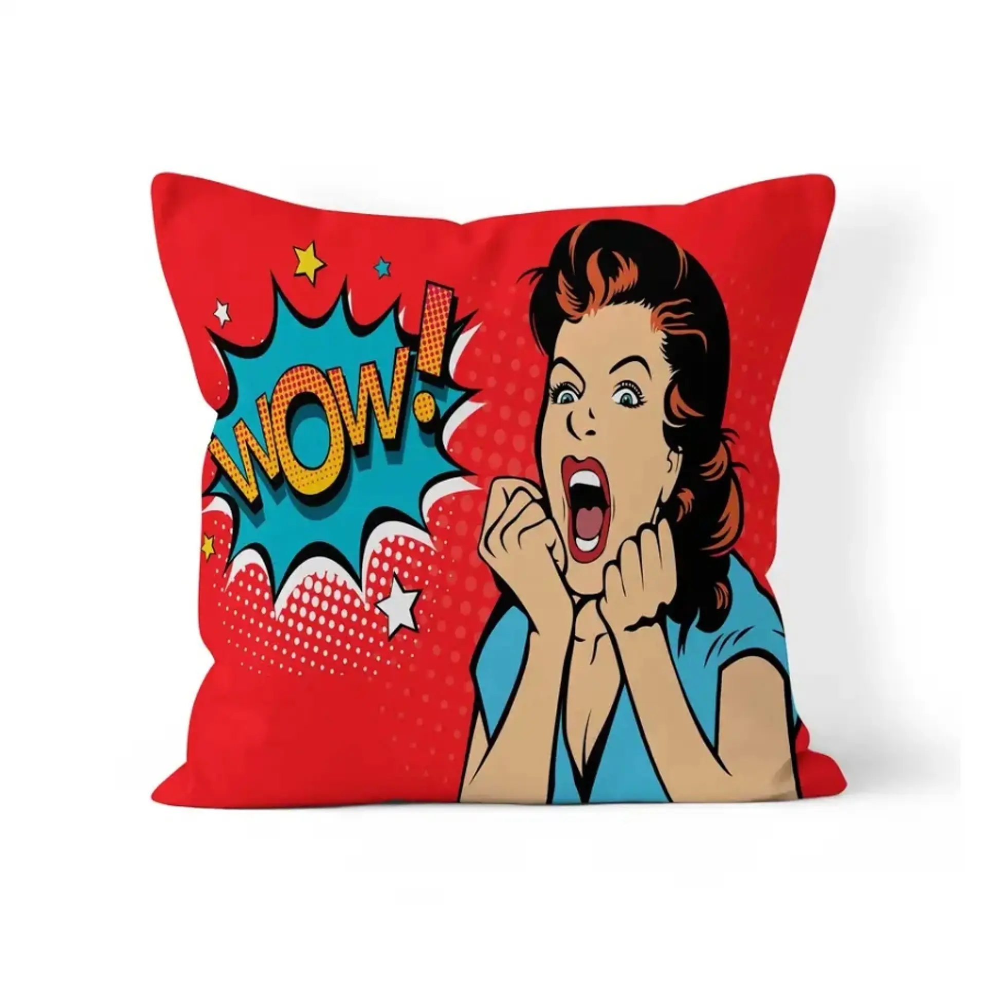 Funda Cojin 45x45 Decorativo Pop Art WOW Rojo Lino poly  1