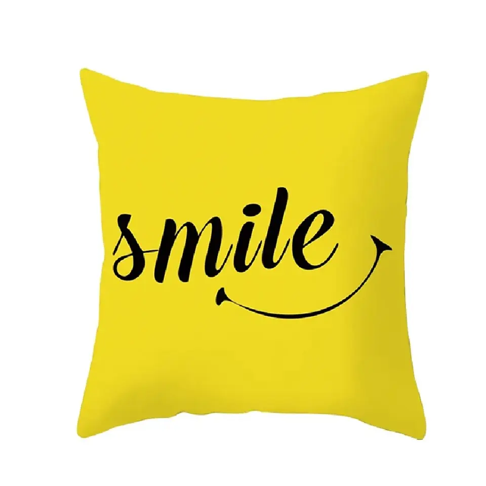 Funda Cojin 45x45 Decorativo Smile Amarillo Lino Poly 1