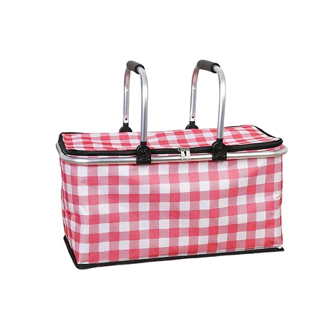 Bolso Termico Plegable Cuadros Rojos Cooler Canasta Picnic