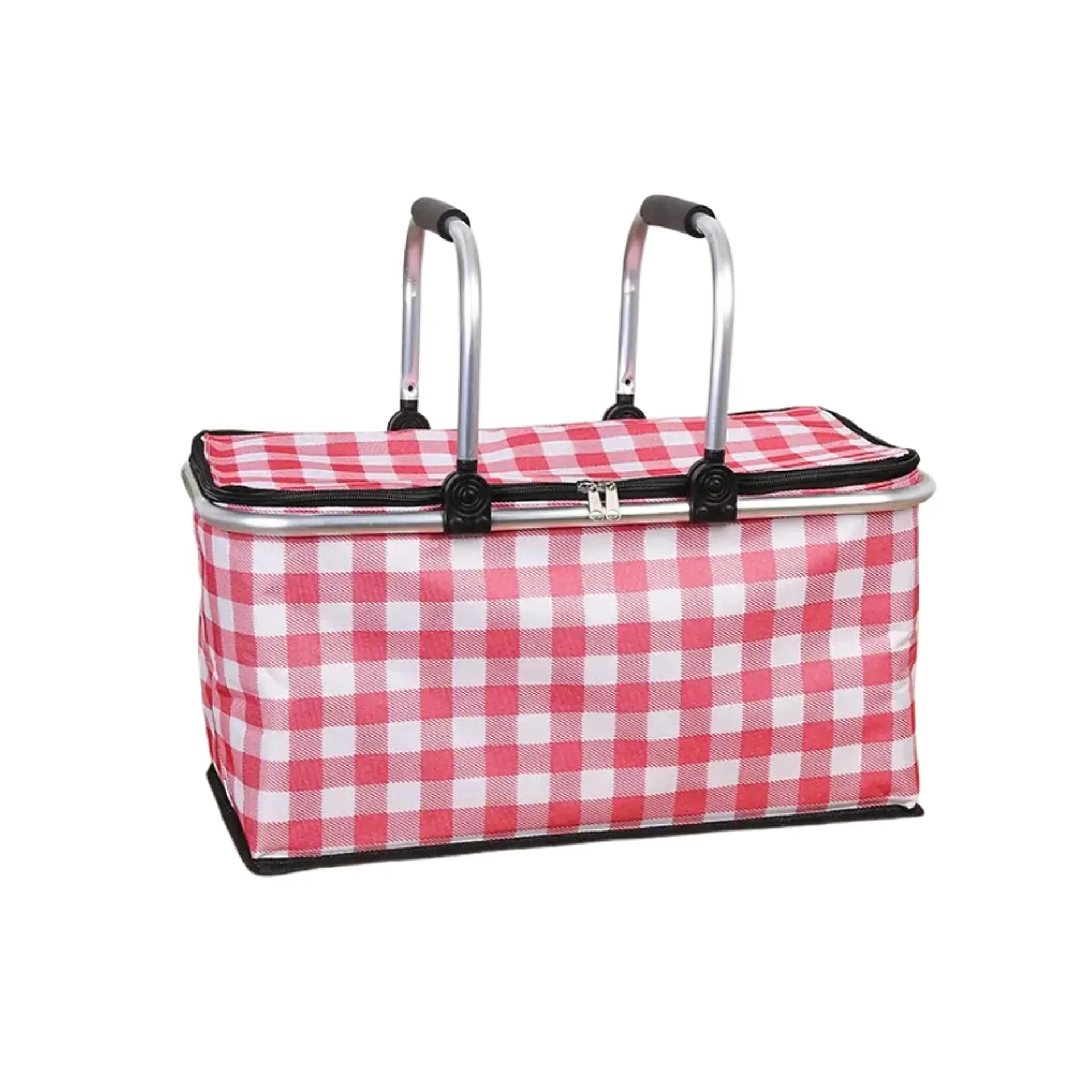 Bolso Termico Plegable Cuadros Rojos Cooler Canasta Picnic 7