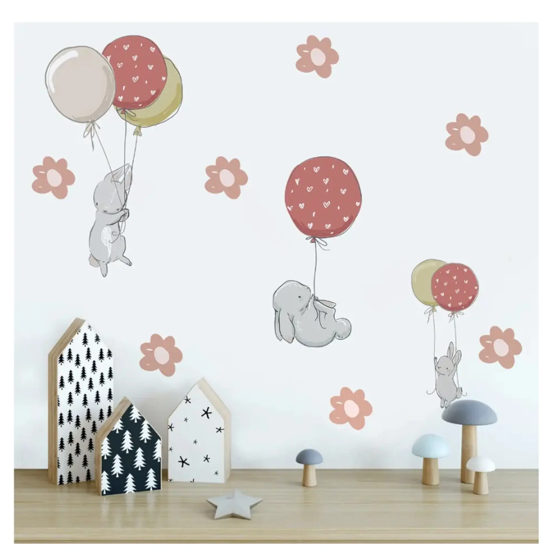 Stickers De Pared Temáticos De Elefantitos Globos y Flores 2