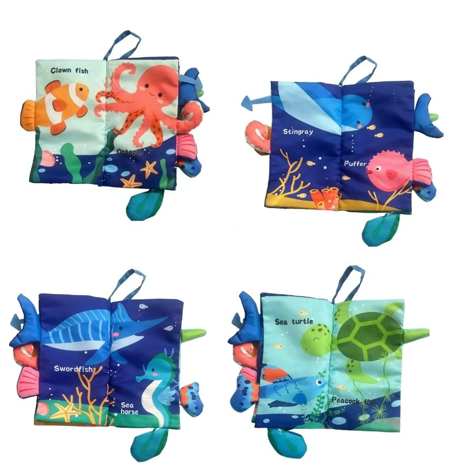 Libro Sensorial Estimulacion Con Colas 3D Tela Oceano 2