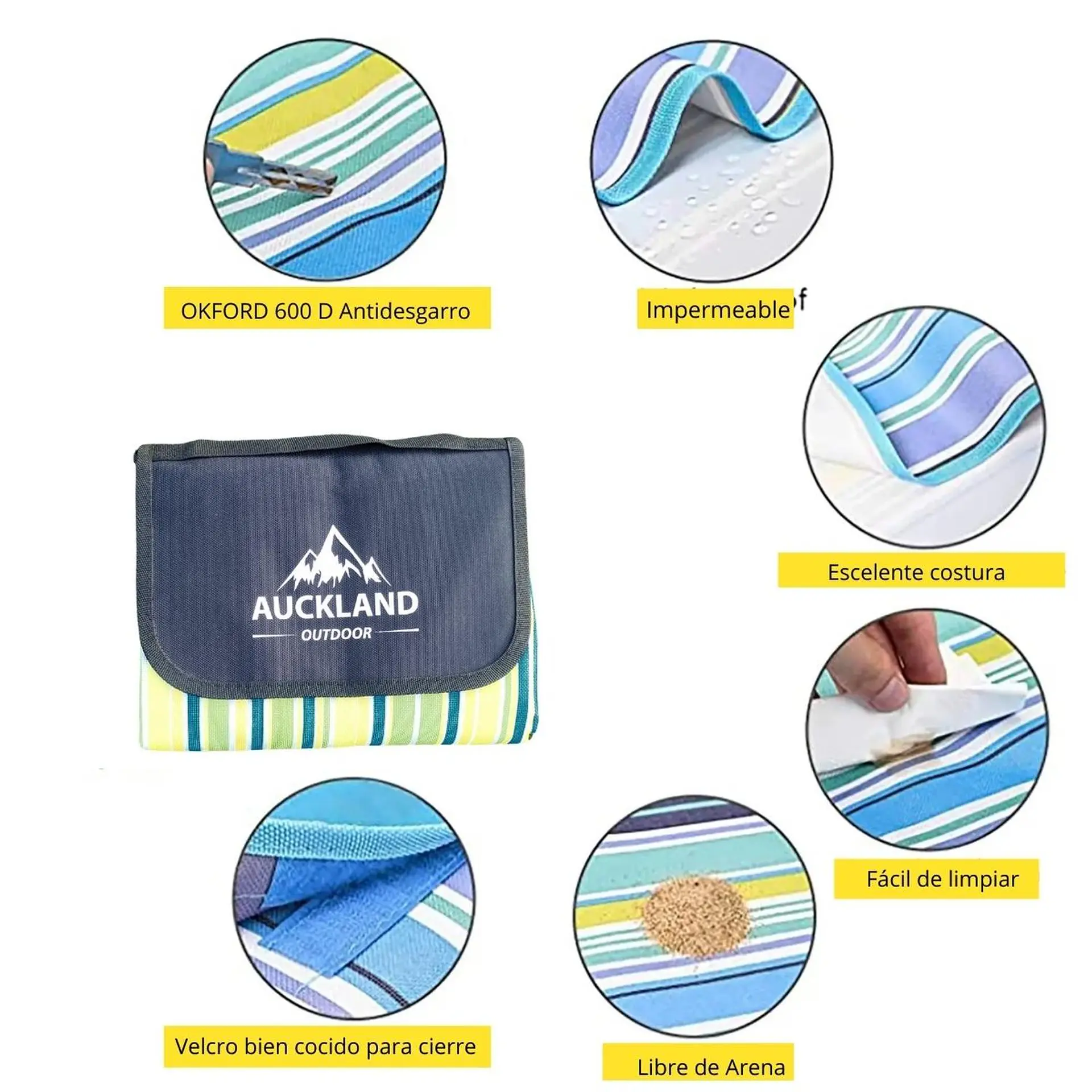 Manta de Picnic Impermeable 150 x 180 Rayas Verde 4