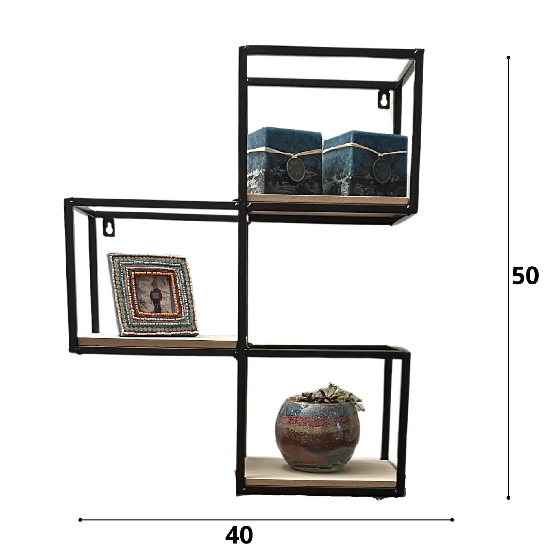 Repisa Flotante 3 Cubos Fierro Madera Decoracion 40x50x15 cm 7