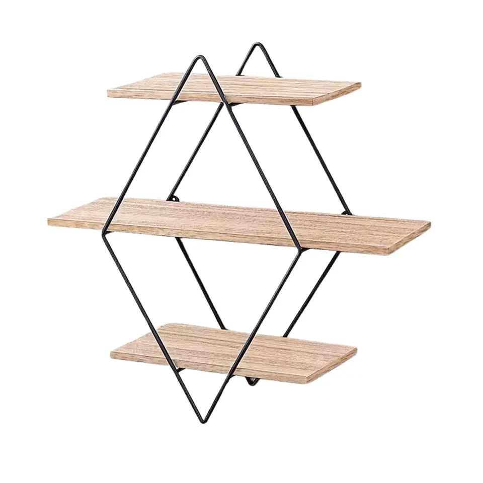 Repisa Flotante Fierro Madera Rombo Decoracion 40x50x10 cm 1