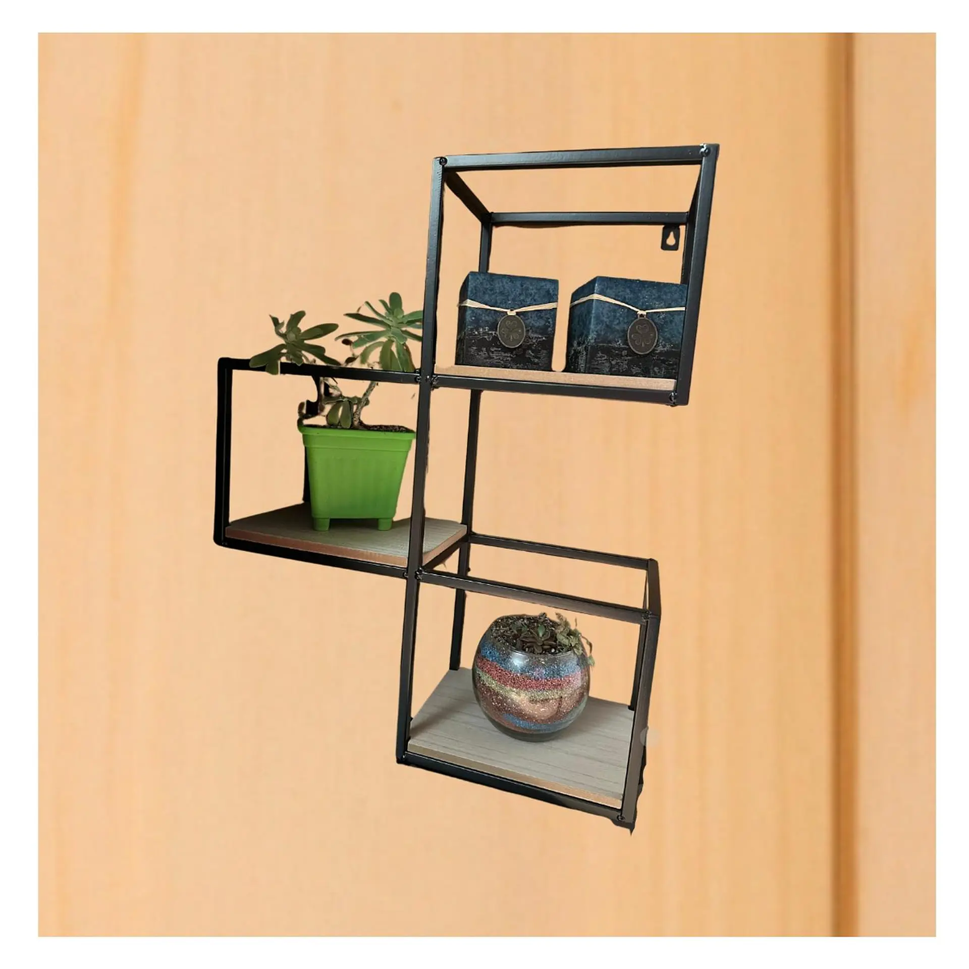 Repisa Flotante 3 Cubos Fierro Madera Decoracion 40x50x15 cm 8