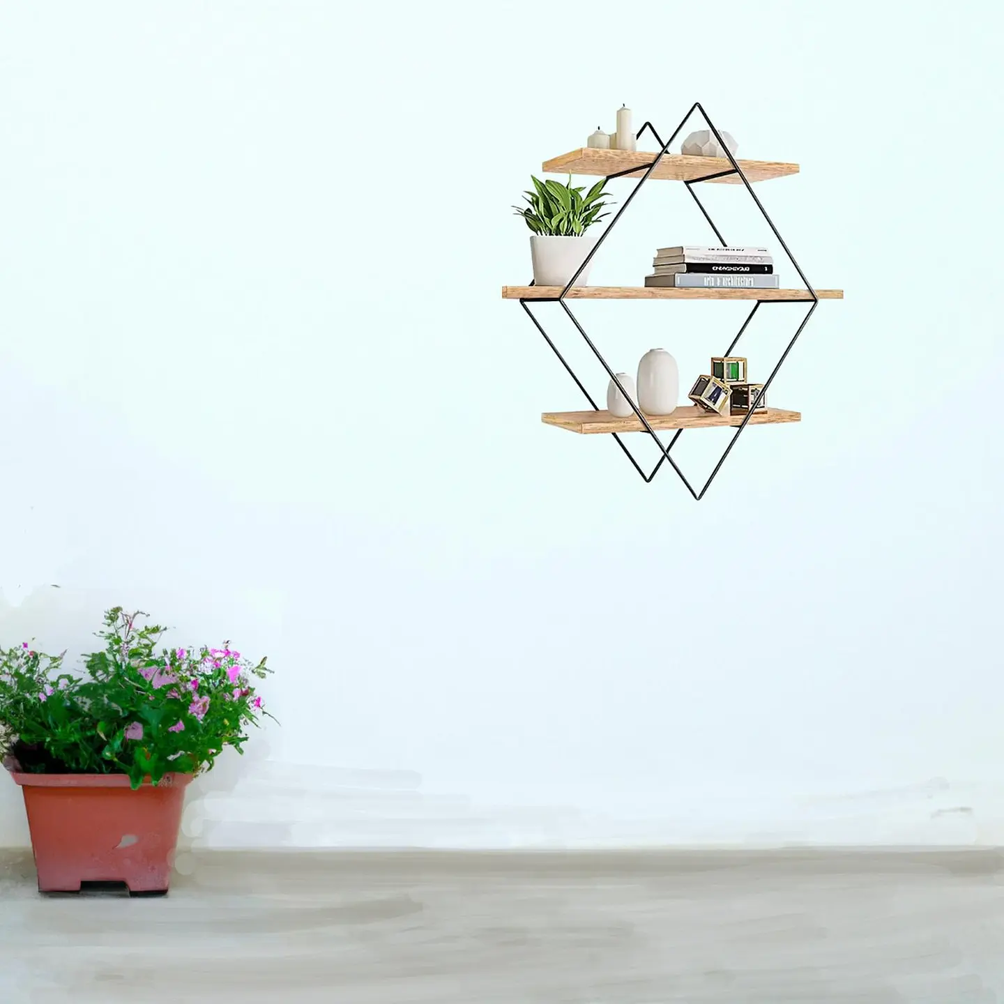 Repisa Flotante Fierro Madera Rombo Decoracion 40x50x10 cm 5