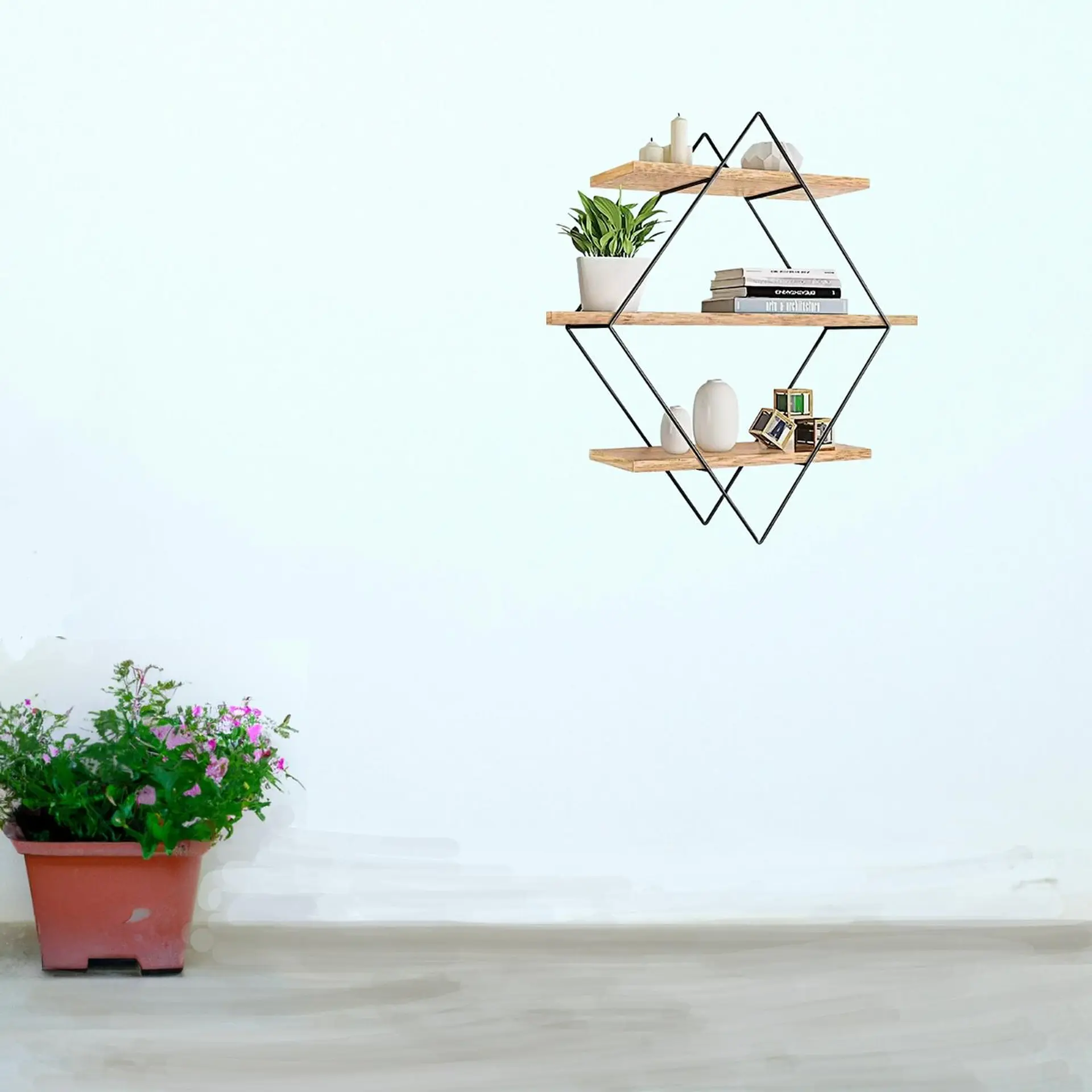 Repisa Flotante Fierro Madera Rombo Decoracion 40x50x10 cm 5