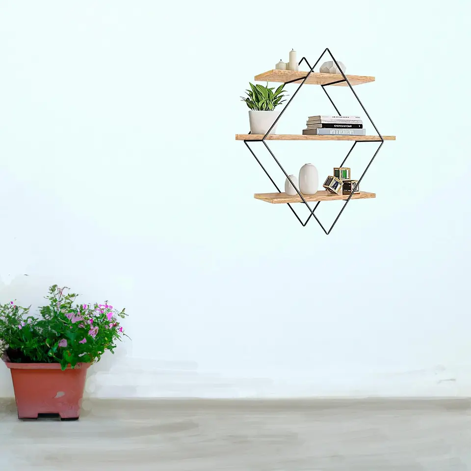 Repisa Flotante Fierro Madera Rombo Decoracion 40x50x10 cm 5
