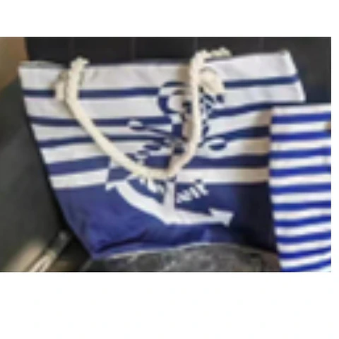 Bolso Playa Lona Algodon Con Cierre Ancla Azul