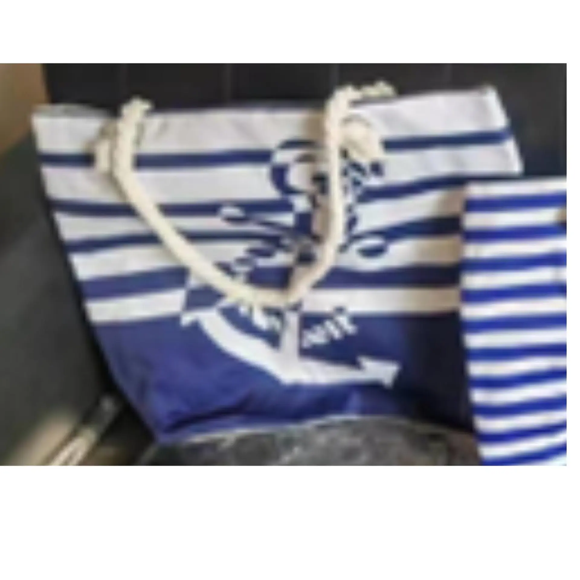 Bolso Playa Lona Algodon Con Cierre Ancla Azul 1