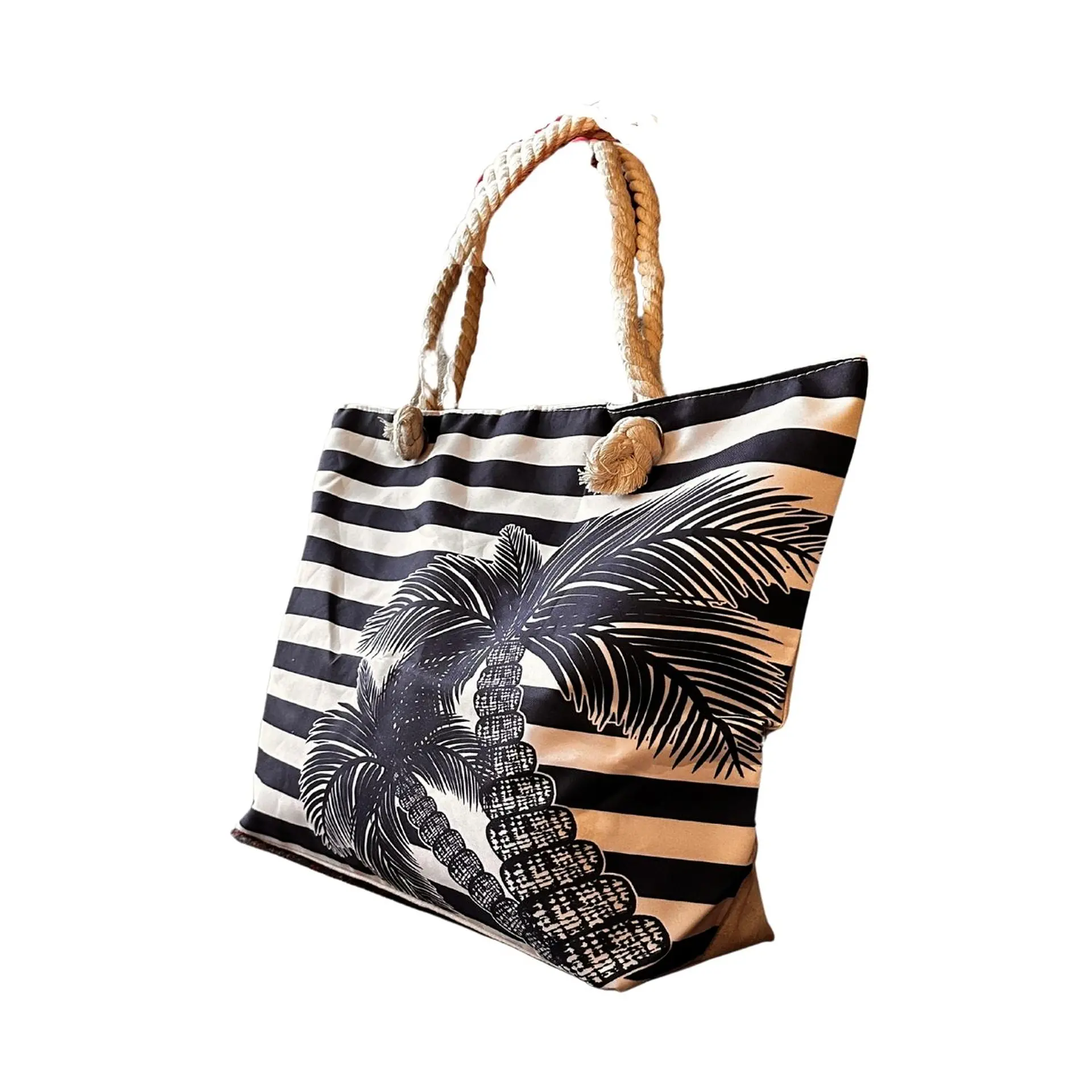 Bolso Playa Lona Algodon Con Cierre Caribe Azul 1
