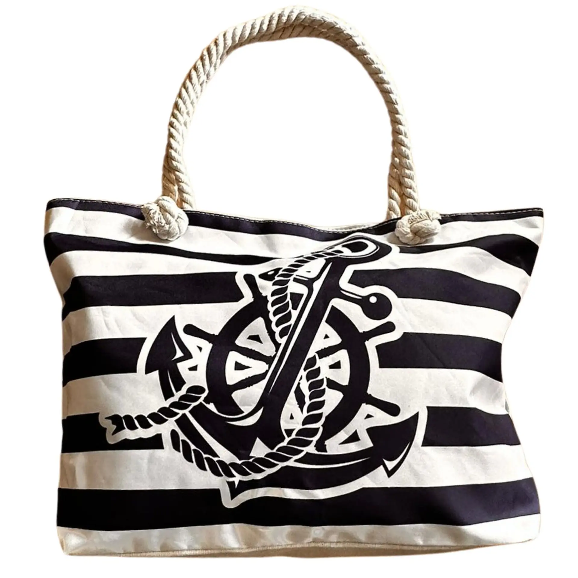 Bolso Playa Lona Algodon Con Cierre Timon Azul 1