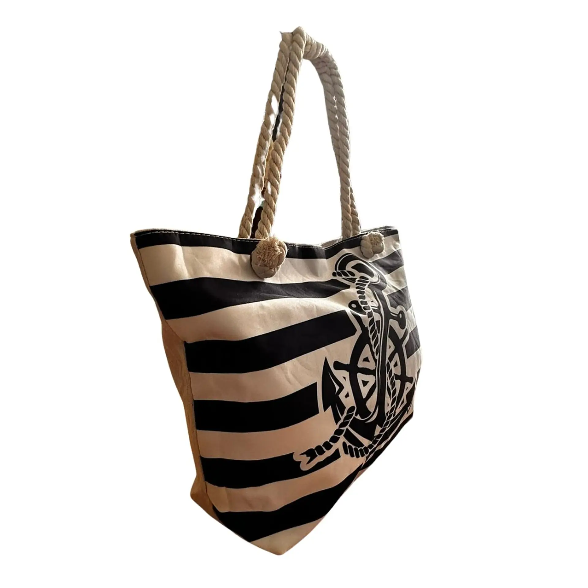 Bolso Playa Lona Algodon Con Cierre Timon Azul 2