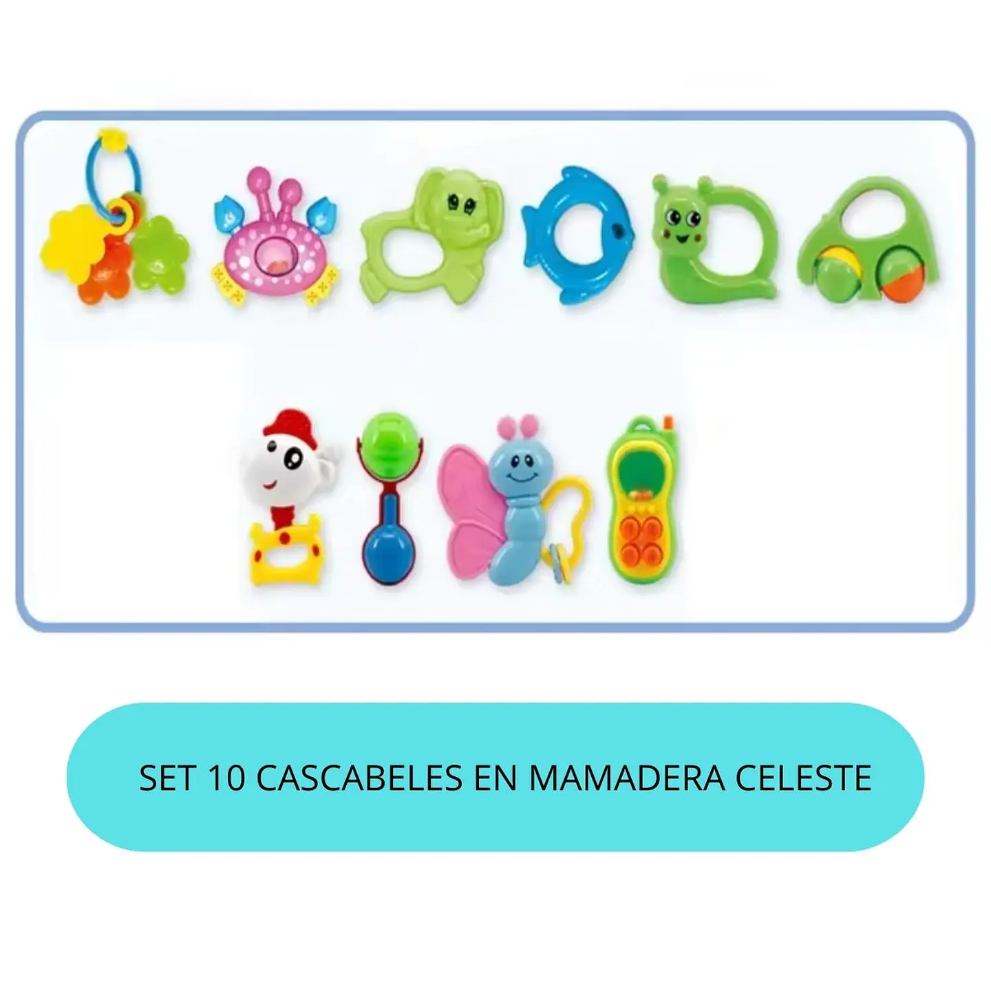 Set Sonajeros Cascabel Mordedor Bebe Celeste 10 Piezas 2