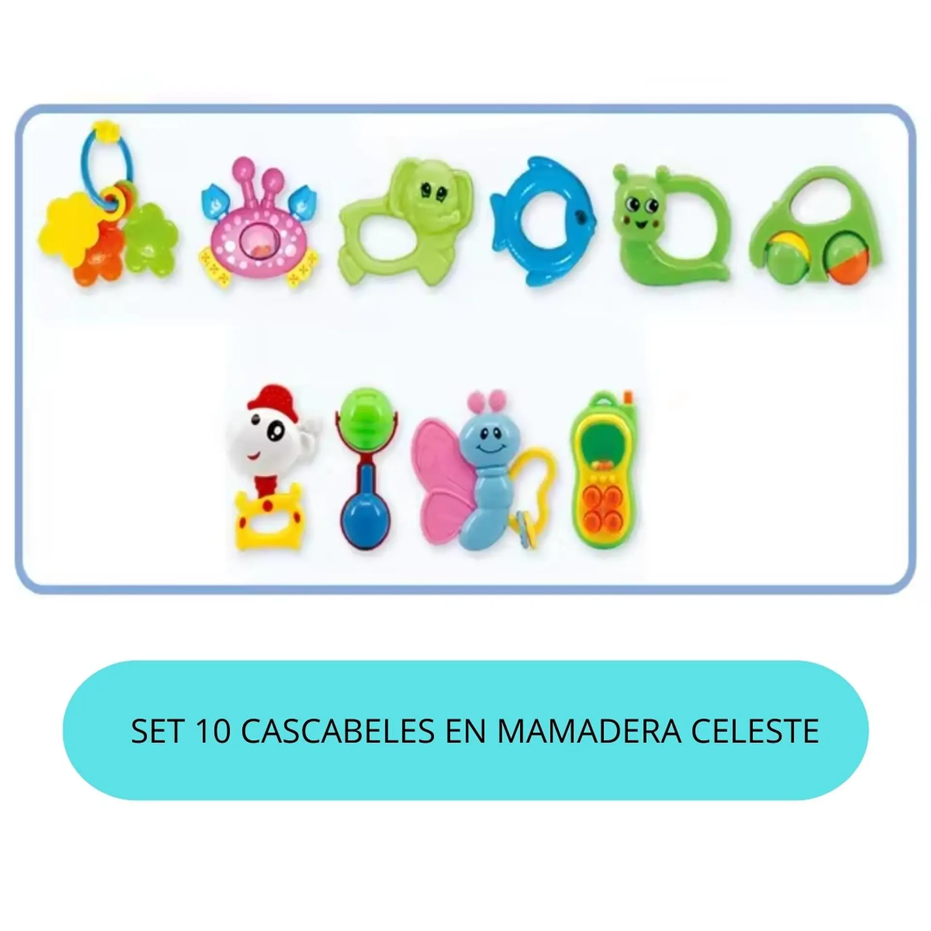Set Sonajeros Cascabel Mordedor Bebe Celeste 10 Piezas 2