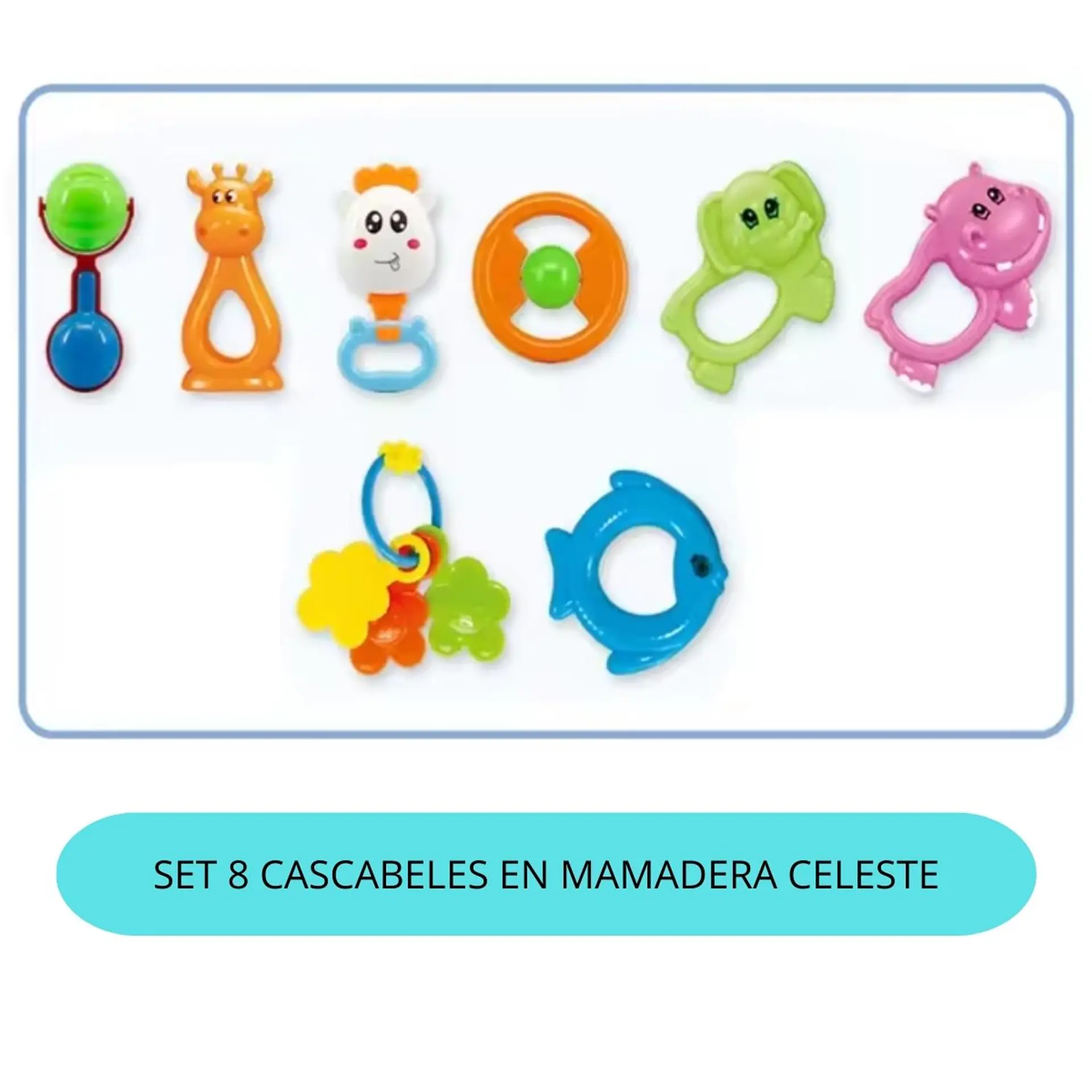 Set Sonajeros Cascabel Mordedor Bebe Celeste 8 Piezas 3