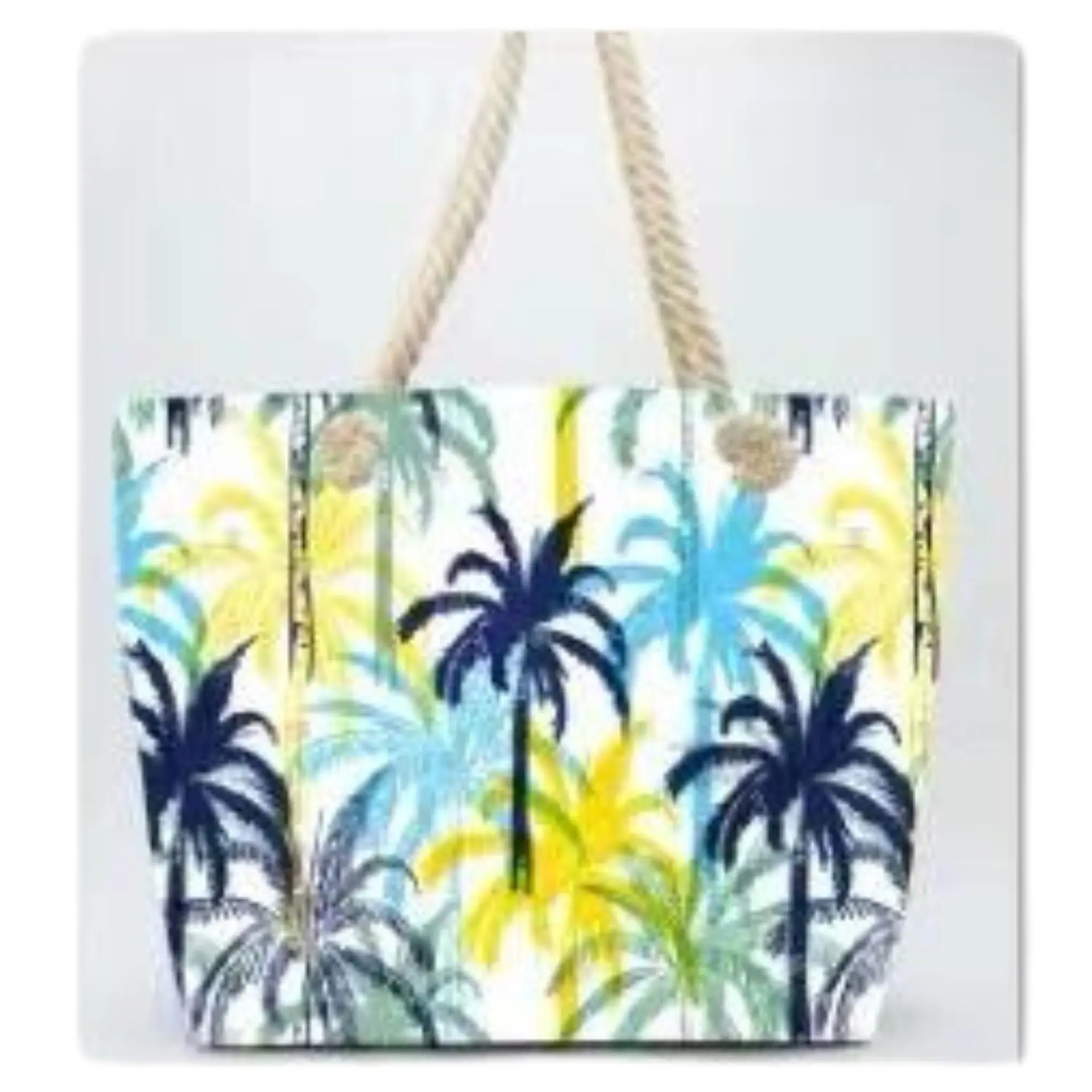 Bolso Playa Lona Algodón Palmeras Colores Cierre y Estuche 1