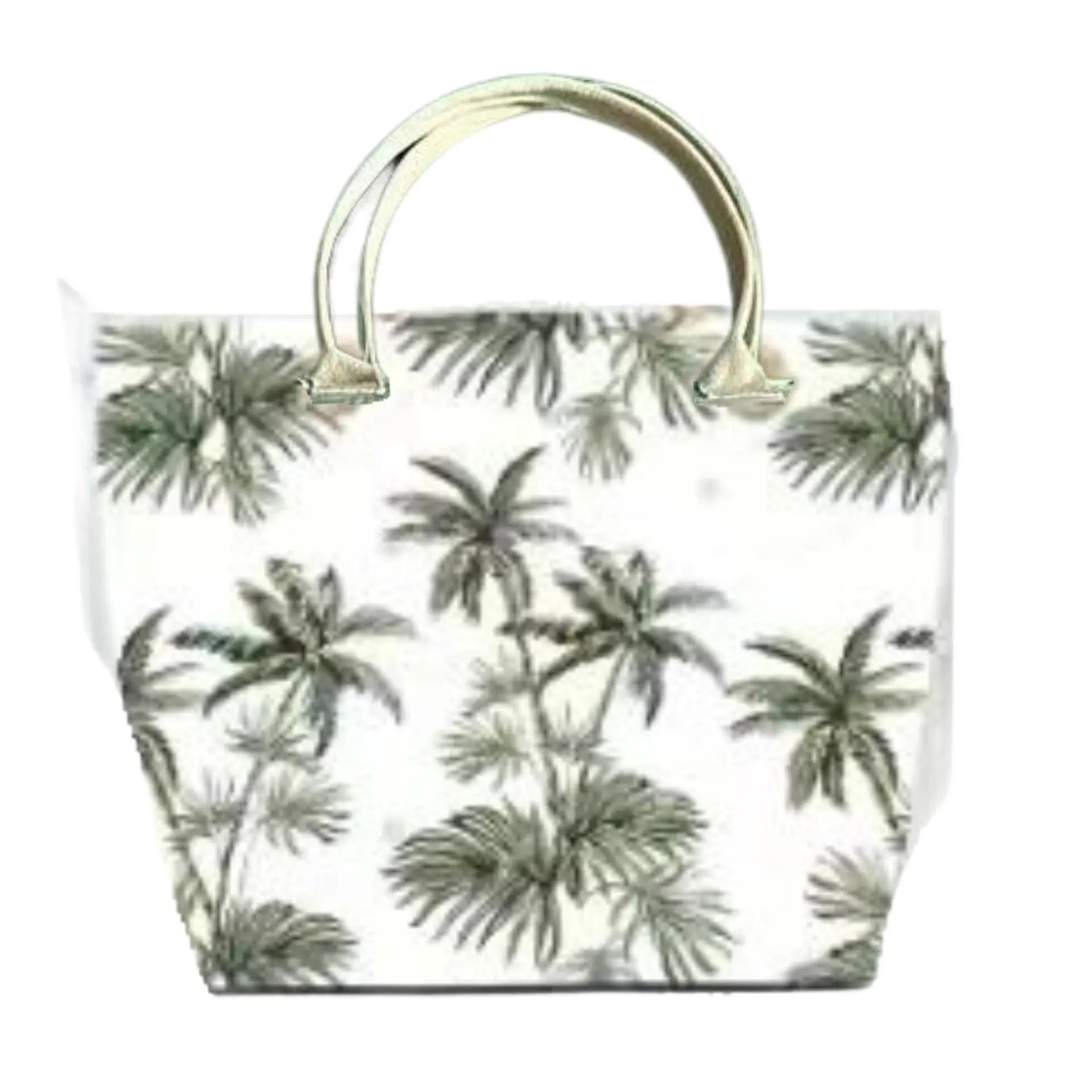 Bolso Playa Lona Algodon Palmeras Con Cierre Fuelle Grande 1