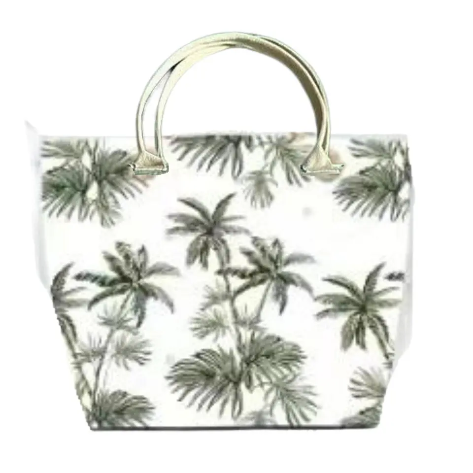 Bolso Playa Lona Algodon Palmeras Con Cierre Fuelle Grande 1