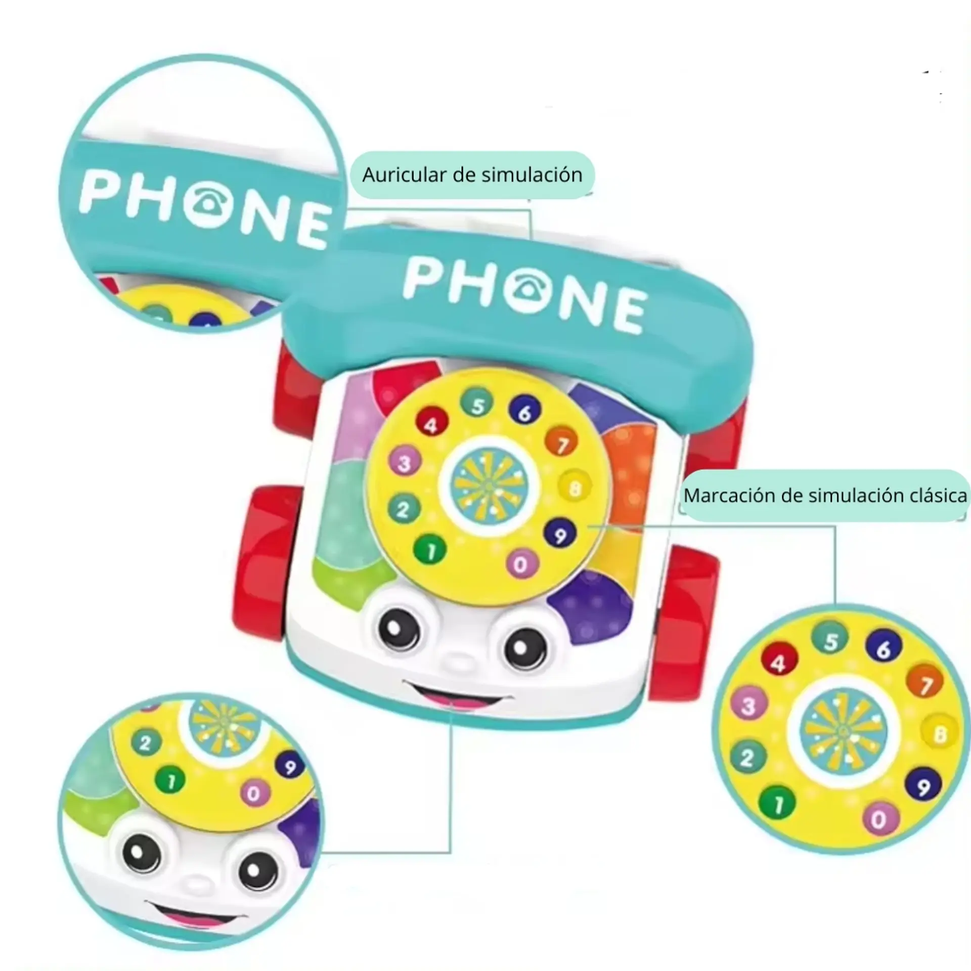 Teléfono Juguete De Arrastre Infantil Con Disco Didáctico  6