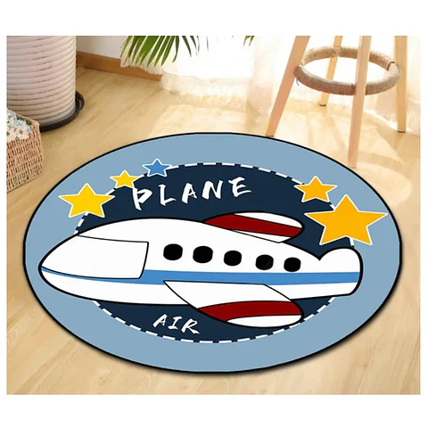 Alfombra Infantil Redonda Estampada 110 cm Avion