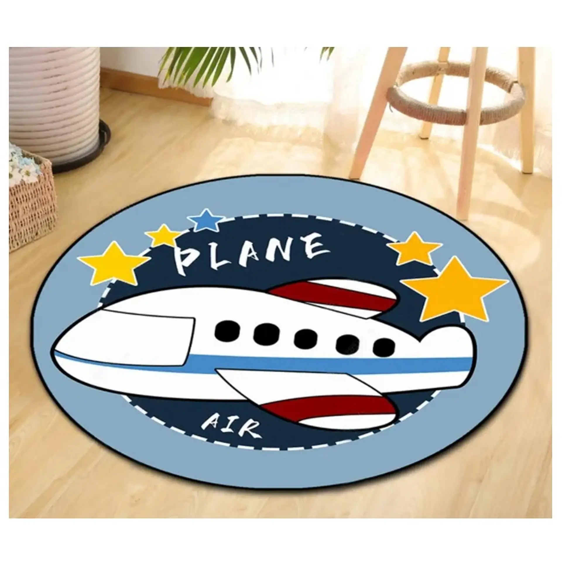 Alfombra Infantil Redonda Estampada 110 cm Avion 1