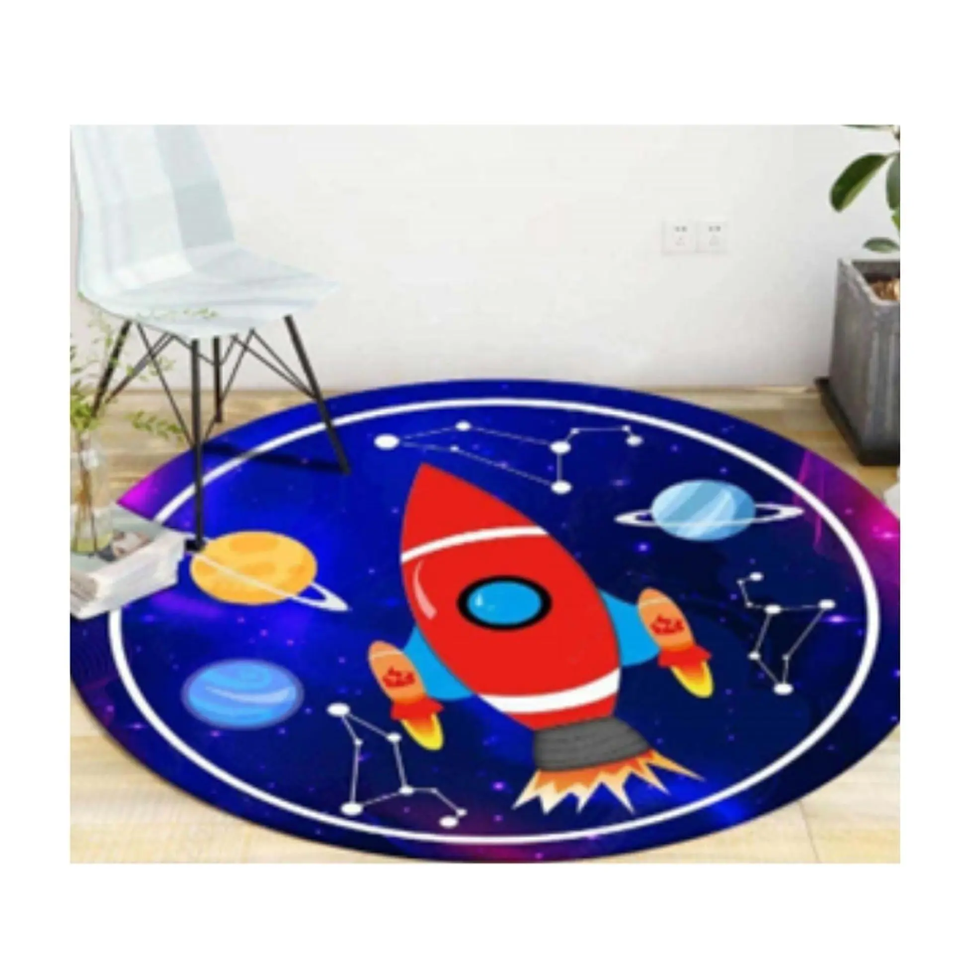 Alfombra Infantil Redonda Estampada 110 cm Cohete 1