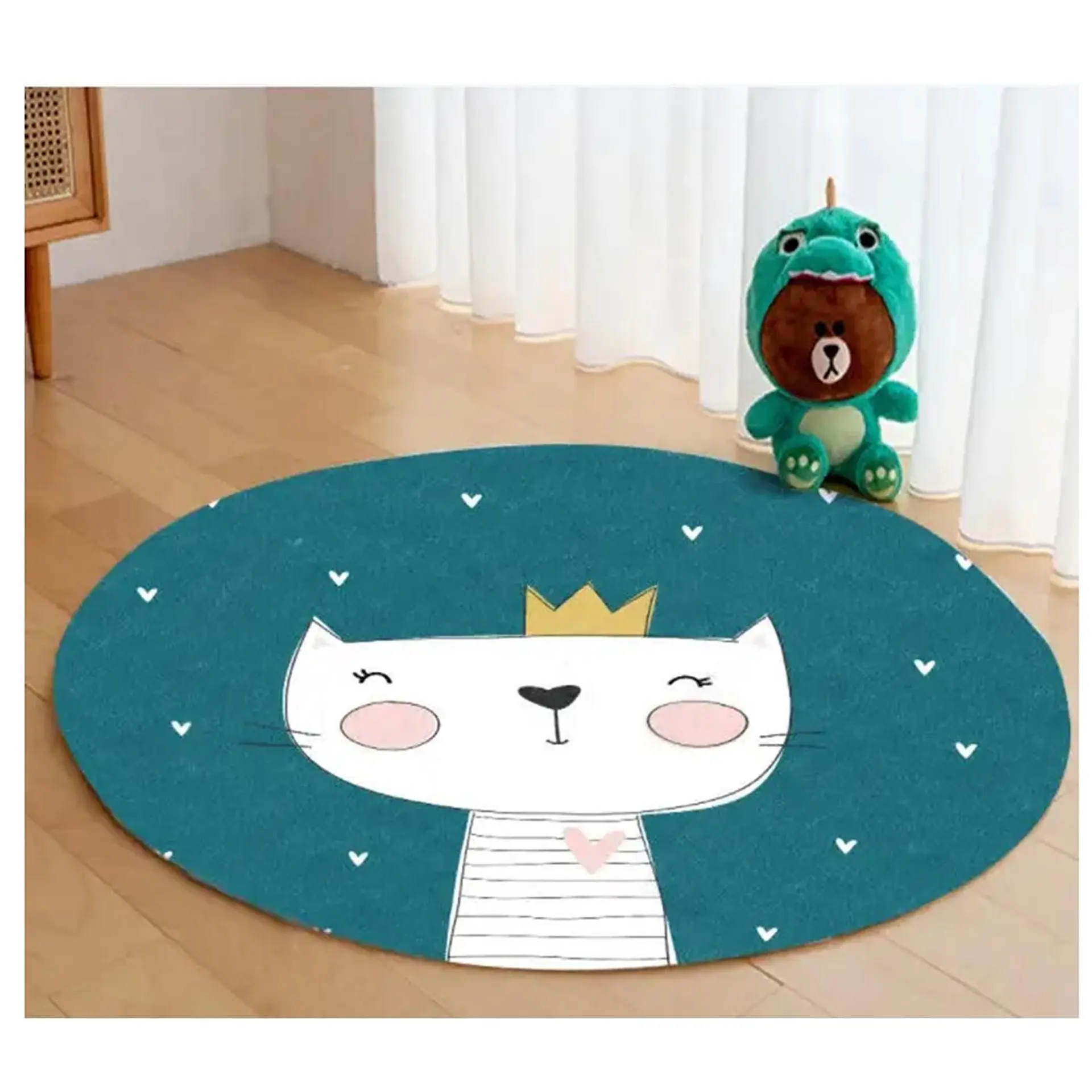 Alfombra Infantil Redonda Estampada 110 cm Rey Gato 1