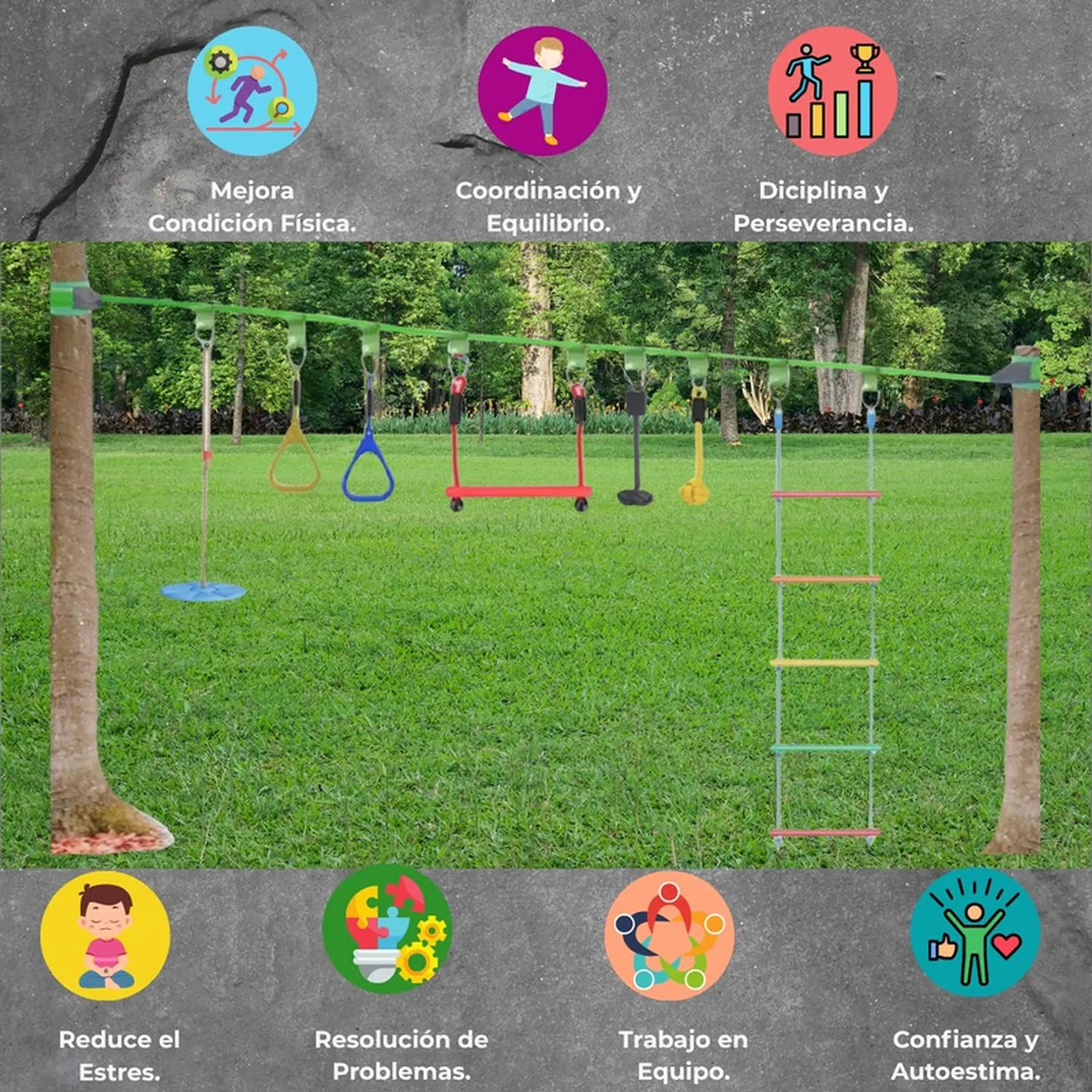 Juego Carrera Ninja Warrior 7 Obstaculos Slackline 3