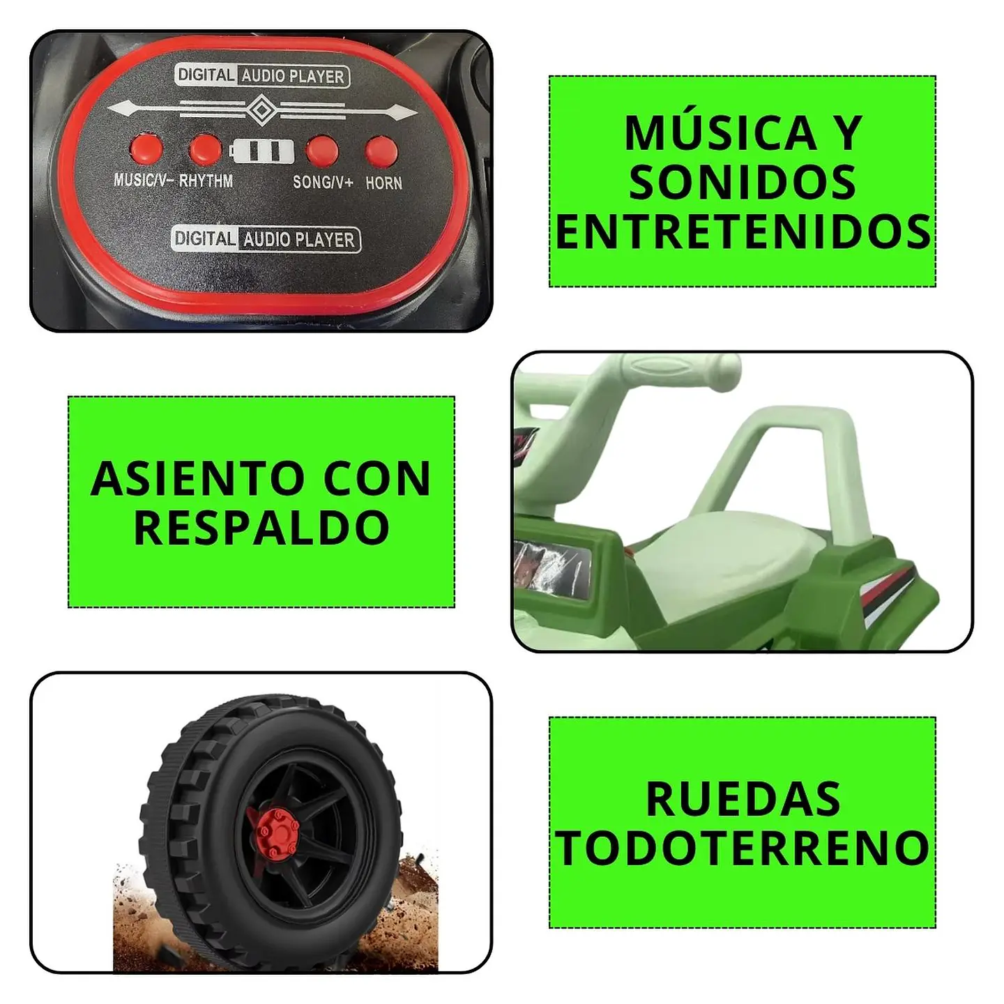 Moto Batería Eléctrico Infantil Rock Verde Juguete  3