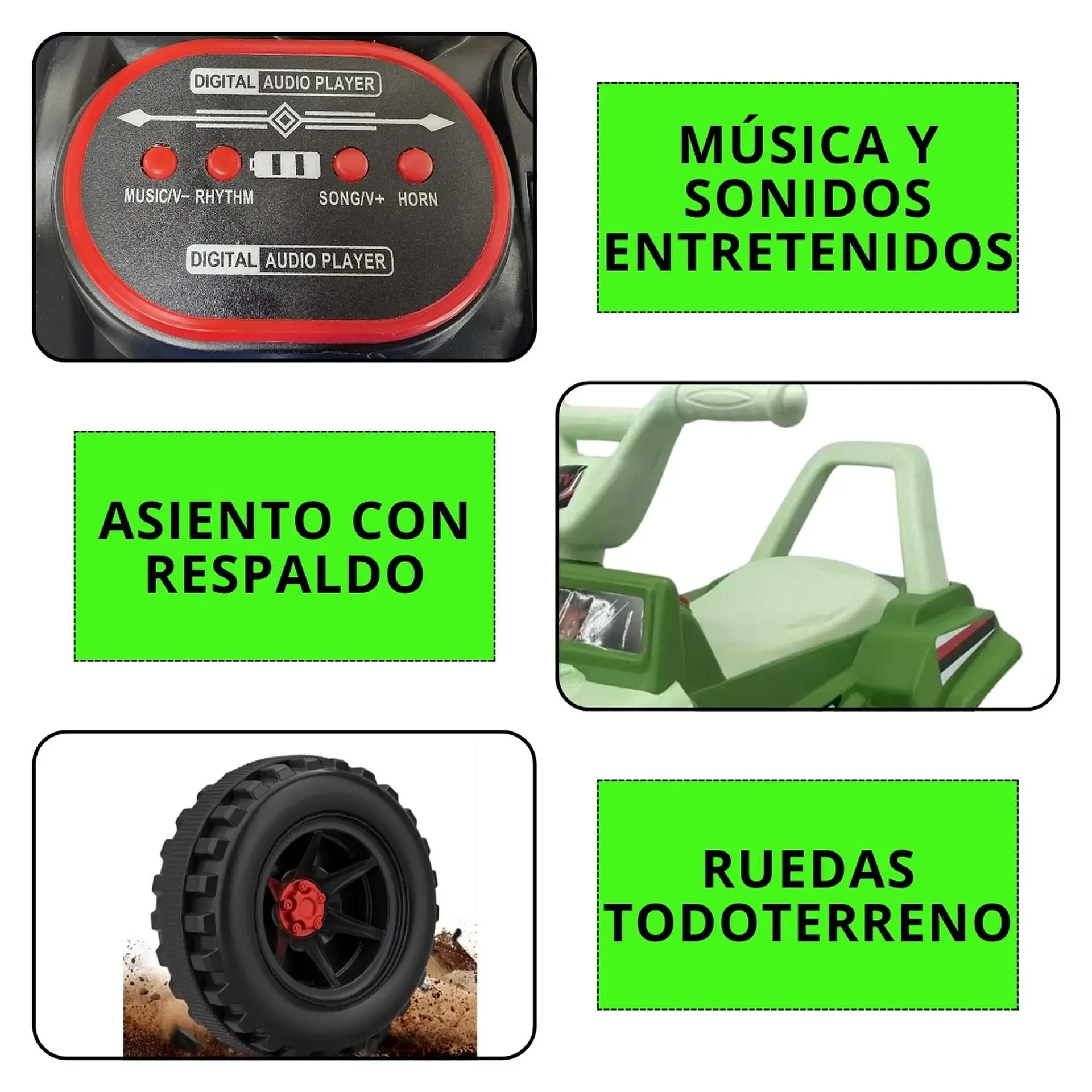 Moto Batería Eléctrico Infantil Rock Verde Juguete  3